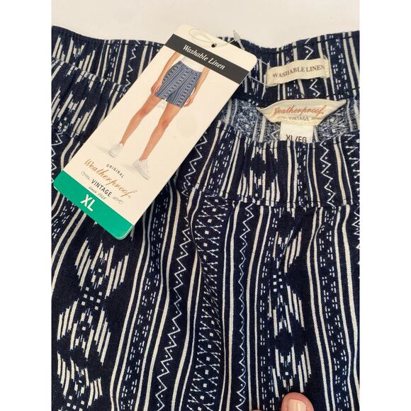NWT Original Weatherproof Vintage Shorts XL Washable Linen Blue White Aztec - Picture 2 of 6